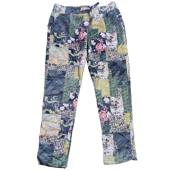 TEMPO PARIS Patchwork Pants XL All Over Print Boho Leopard Floral Made in Italy - Picture 1 of 8